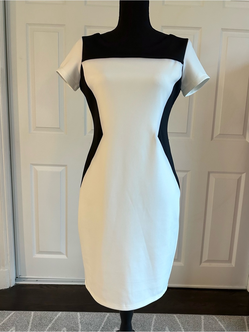 En Focus Studio Color Block Cream and Black Stretch Cocktail Dress